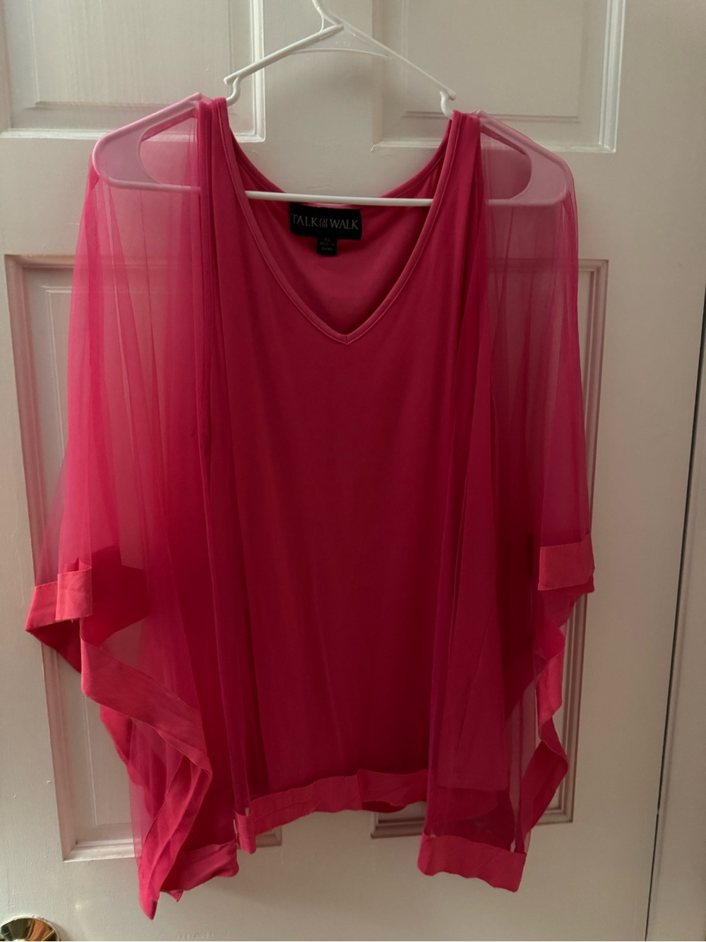 Talk of the Walk Hot Pink Sheer V-Neck Tunic